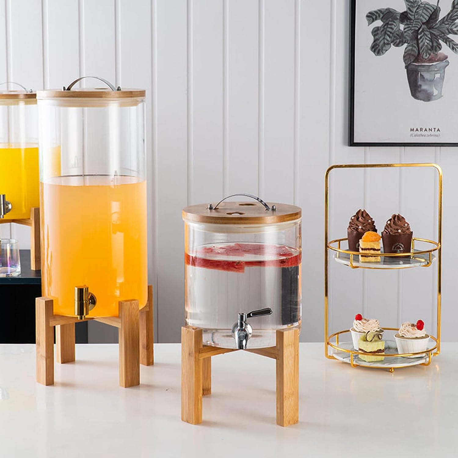 Transparent Beverage Machine, Glass Juice Dispenser with Multiple Faucets to Choose from, Sealed and Leak-Proof(Silver)