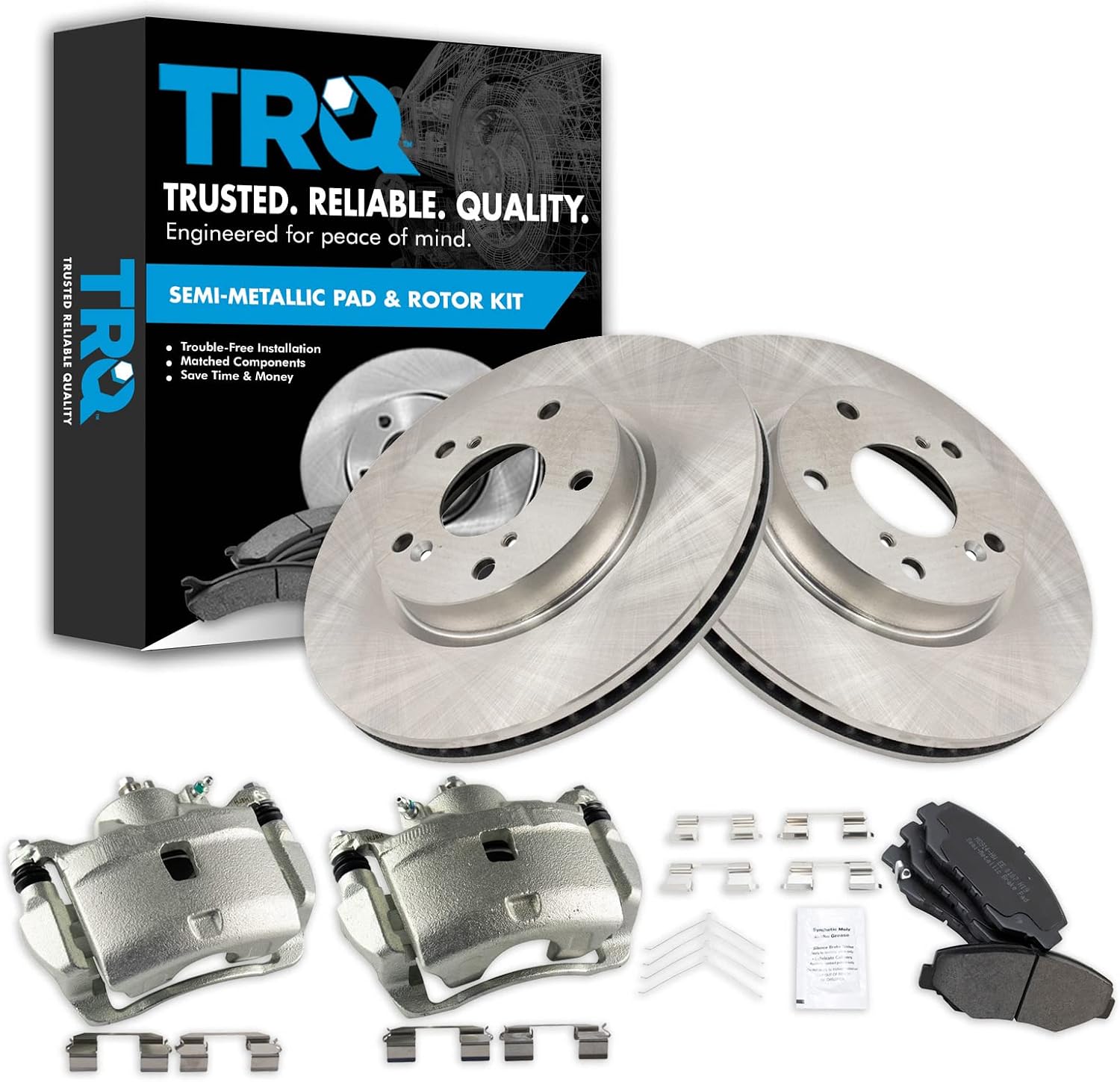 TRQ Front Brake Pad and Rotor Set Semi Metallic Vented Rotors Calipers Compatible with 2016-2021 Honda Civic