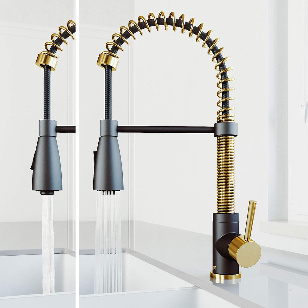 VIGO Brant 19'' H Single Handle Pull-Down Sprayer Kitchen Faucet in Matte Brushed Gold and Matte Black-VG02003MGMB