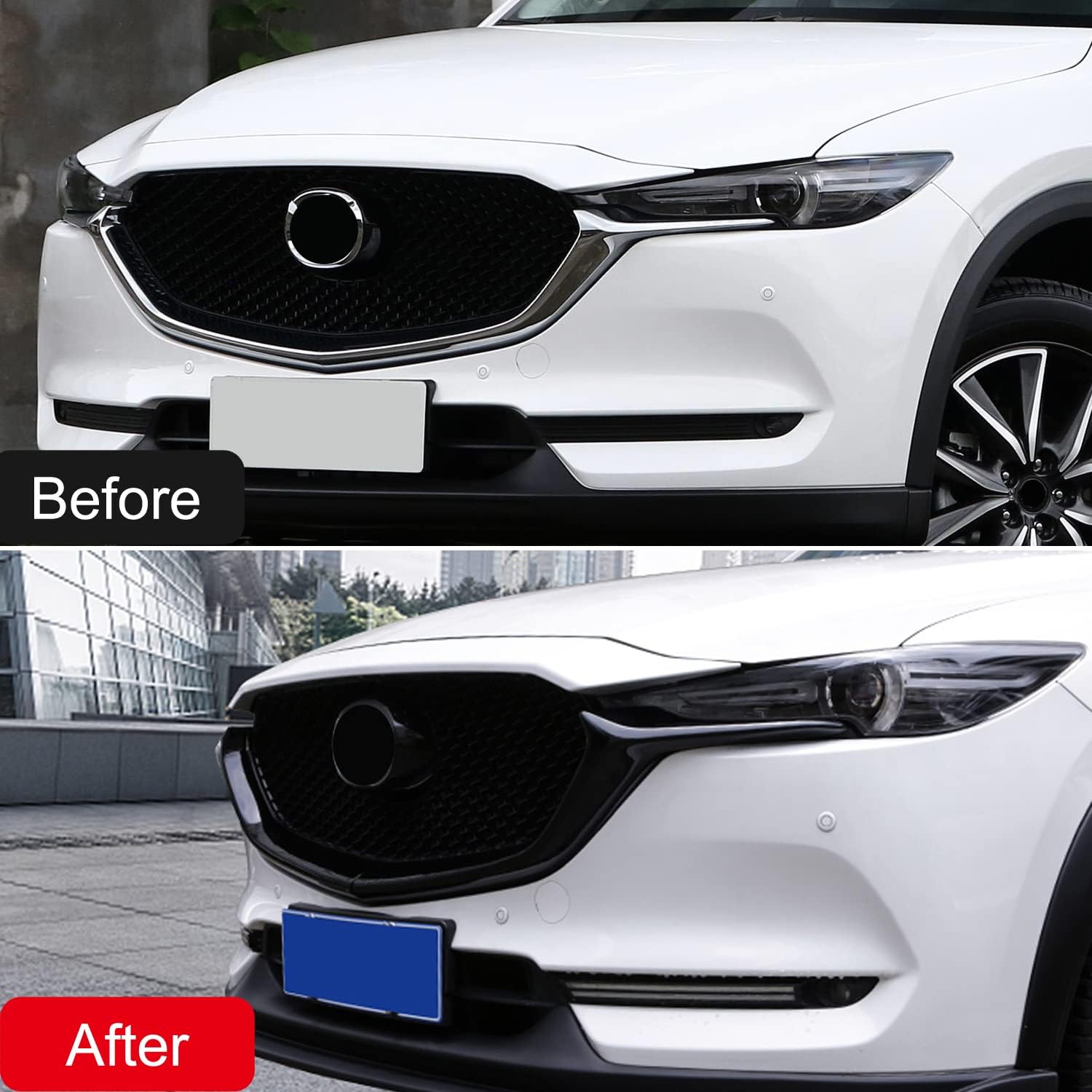 HIGH FLYING for Mazda CX-5 CX5 2017-2021 Exterior Accessories Car Front Grille Inserts Cover Molding ABS Glossy Black 2pcs