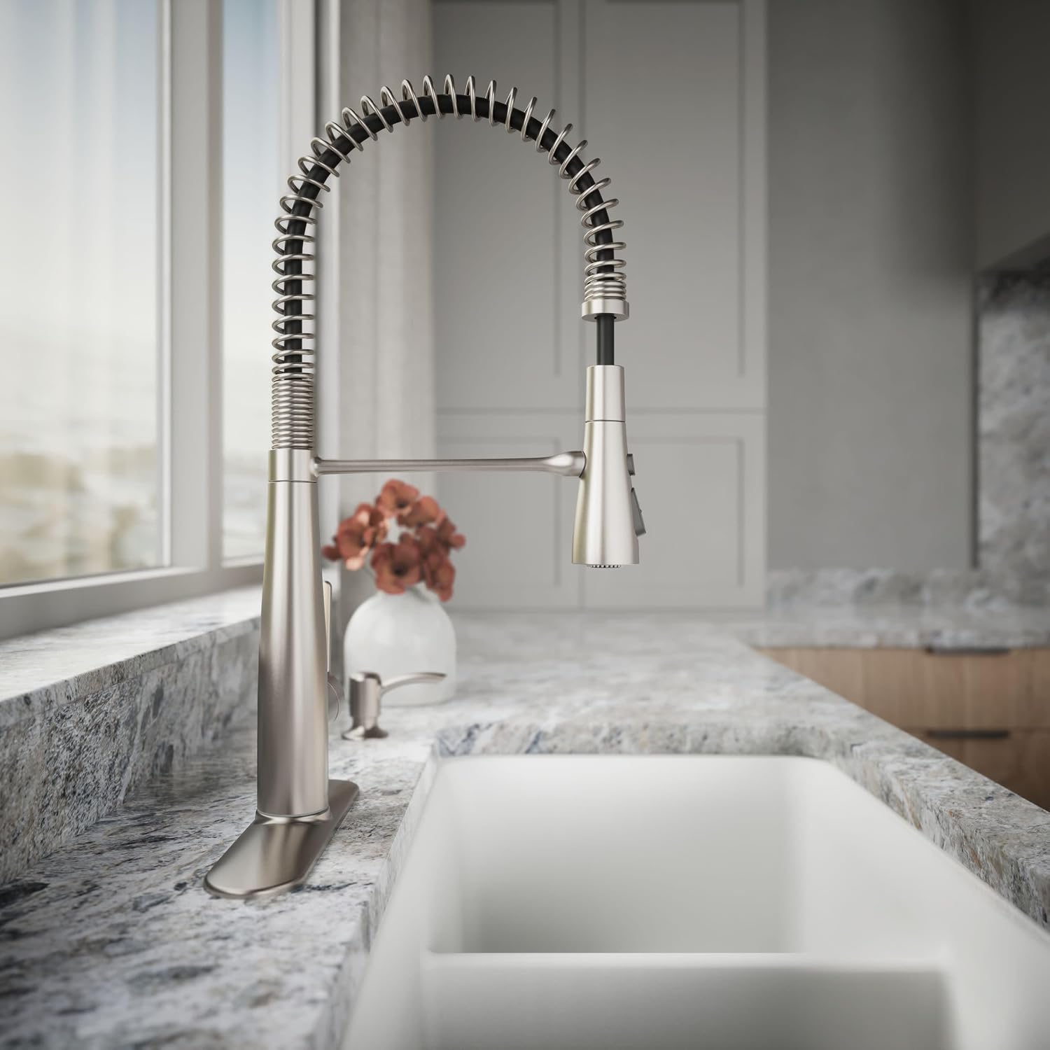 KOHLER K-R22745-SD-VS Semi-Professional Kitchen Sink Faucets with Soap Dispenser, Commercial Kitchen Faucets with Pull Down Sprayer, Vibrant Stainless