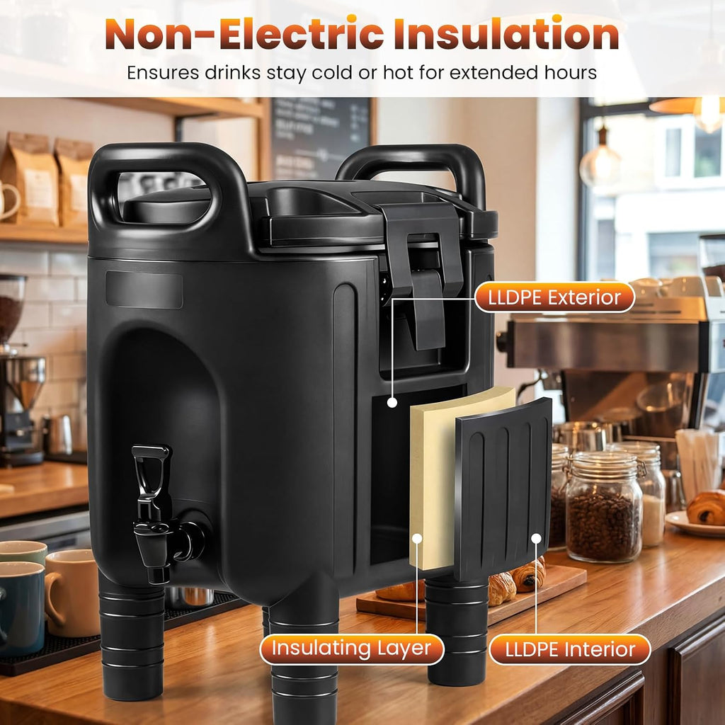 COSTWAY 2.6 Gal Insulated Beverage Dispenser, Commercial Coffee Tea Iced Thermal Drink Server w/Handles, Two-Stage Faucet, Hot and Cold Water Dispenser for Catering, Party & Restaurant Shop Event, 3