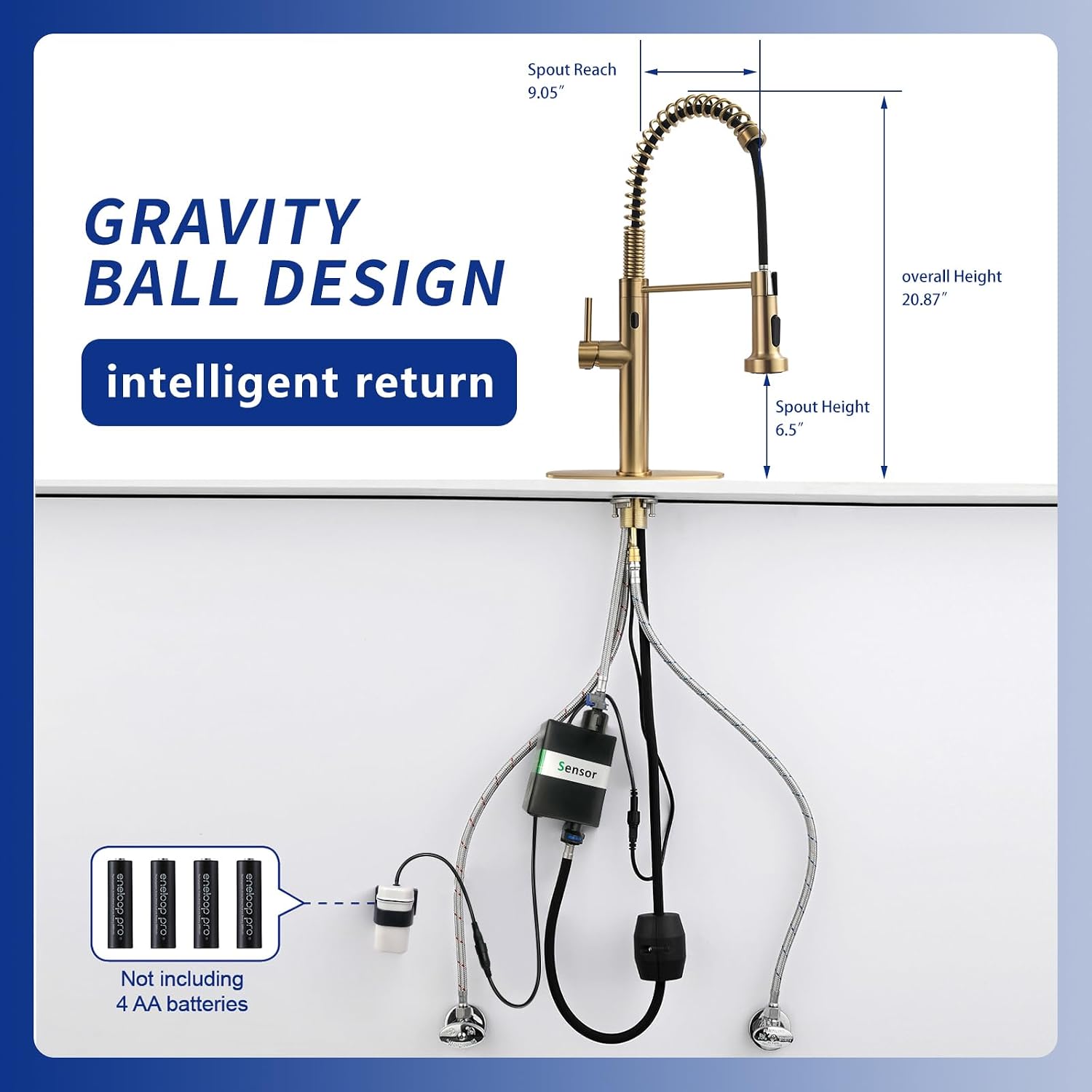 Fapully Touchless Kitchen Faucet with Pull Down Sprayer, Brushed Gold Motion Sensor Smart Commercial Single Handle Single Hole Faucet for Kitchen Sink