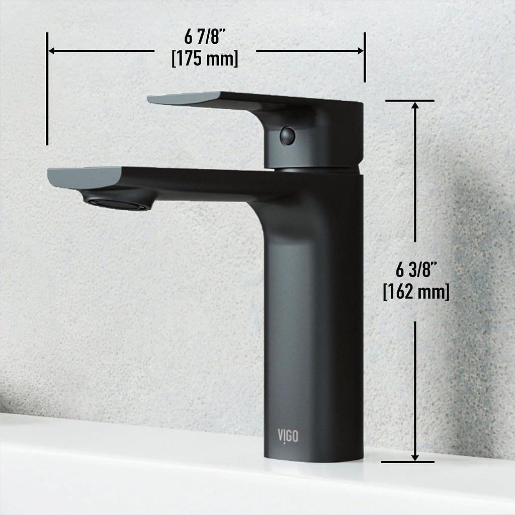 VIGO Davidson Single-Handle Single-Hole Mount Bathroom Sink Faucet, 6-Inch, Matte Black, Modern Design, Solid Brass, 1.2 GPM WaterSense & Ceramic Disc Valve, Corrosion-Resistant