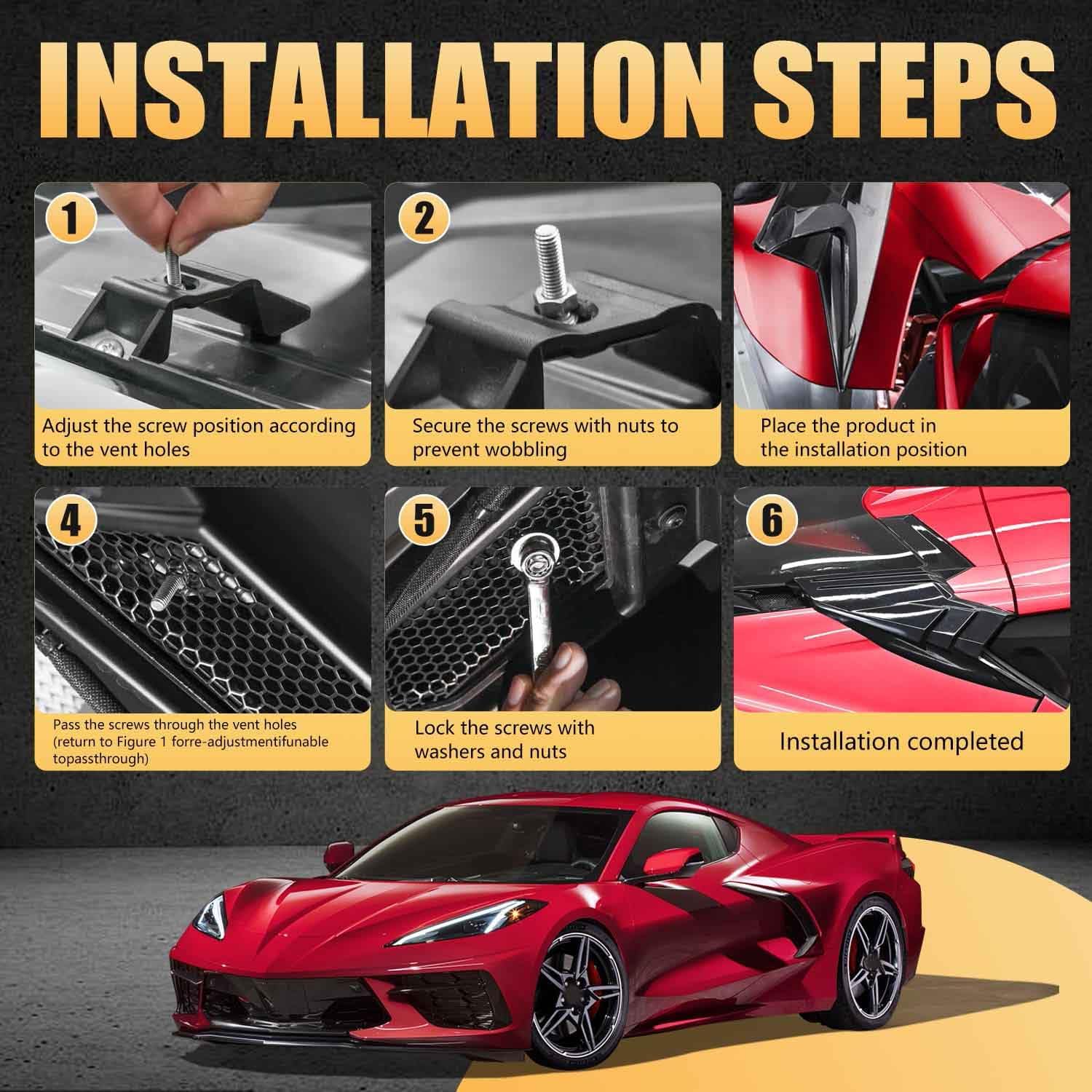2Pcs Black Rear Quarter Intake Ports,ABS Plastic Rear Hatch D-Pillar Window Louver Trim Panels Air‑Vent Garnish Covers for Corvette C8 Stingray Z51 2020+,for C8 Z06 2023+/E-Ray 2024+