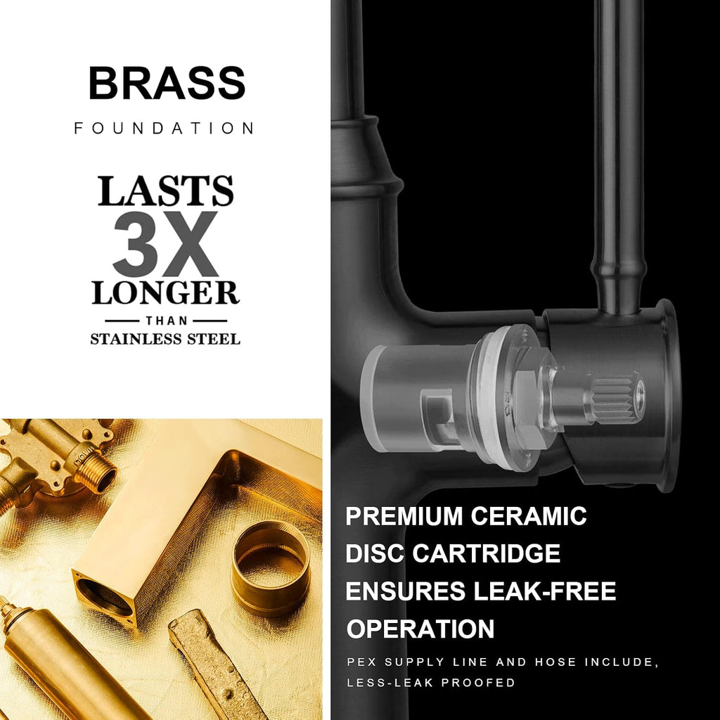 Lava Odoro Champagne Gold Kitchen Faucet with Pull Down Sprayer, Single Handle Kitchen Sink Faucet, Gold Faucet for Kitchen Sink 1 Hole and 3 Hole, Deck Plate Included, KF421-CB