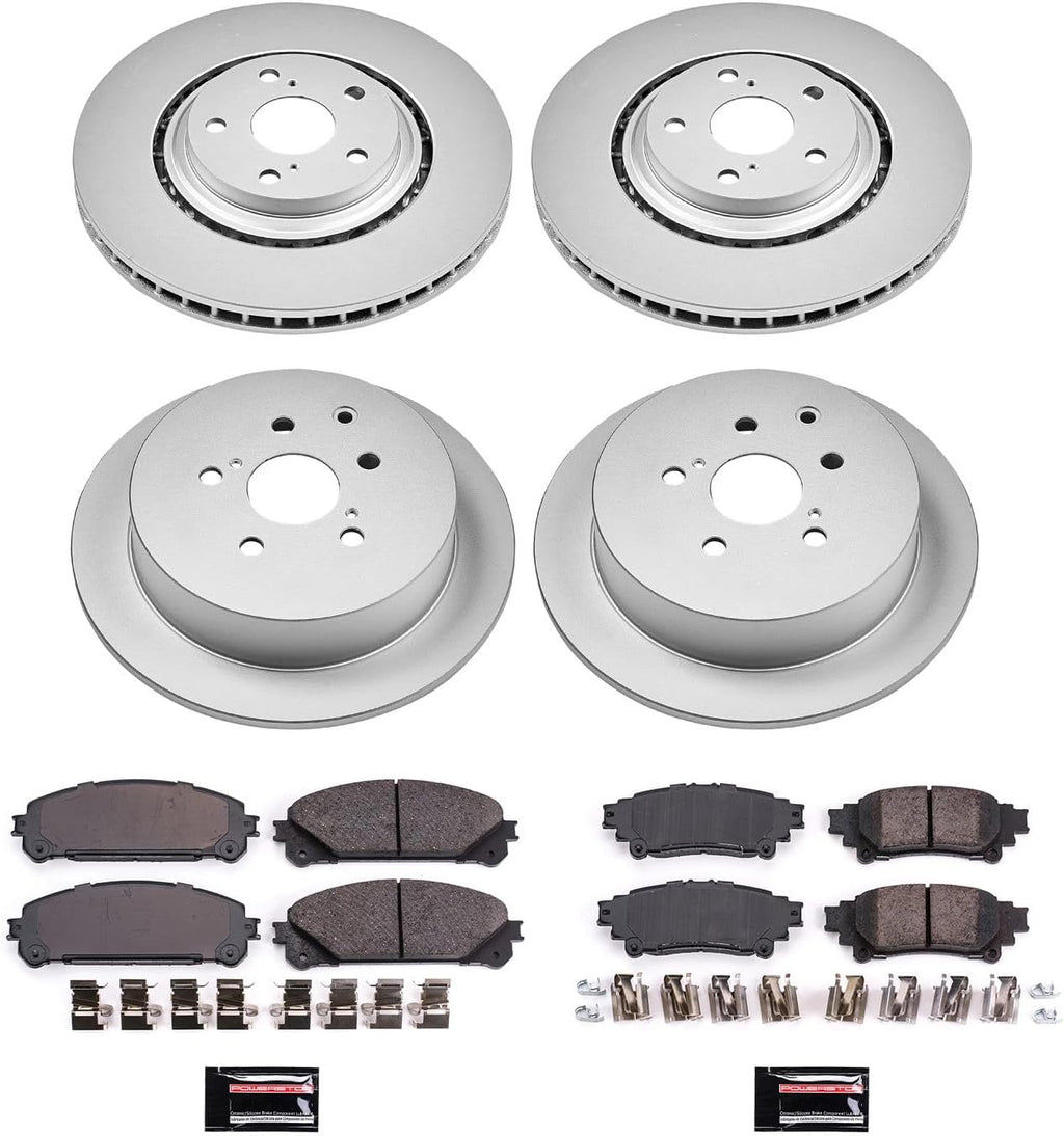 PowerStop Front and Rear Brake Kit for Lexus RX350 2010-15 |RX450h 2010-15 |Toyota Highlander 2014-19 |Sienna 2011-20 - Fully-Coated Disc Rotors with Z17 Ceramic Brake Pads Replacement, CRK5828