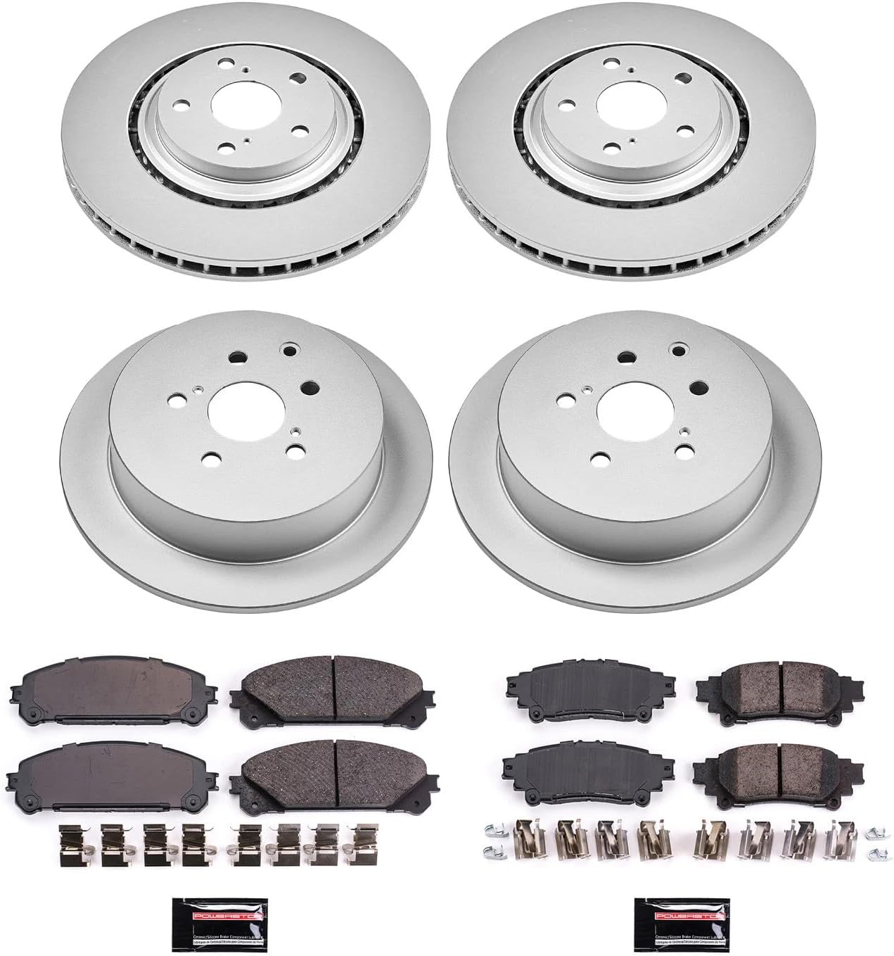 PowerStop Front and Rear Brake Kit for Lexus RX350 2010-15 |RX450h 2010-15 |Toyota Highlander 2014-19 |Sienna 2011-20 - Fully-Coated Disc Rotors with Z17 Ceramic Brake Pads Replacement, CRK5828