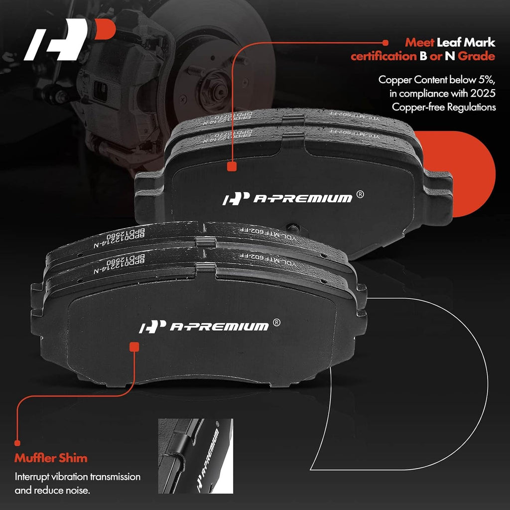 A-Premium Front Vented & Rear Solid Disc Brake Rotors + Ceramic Pads Kit Compatible with Select Ford and Lincoln Models - Edge, MKX 2011-2014, 12-PC Set