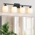 Mecgirn Milk Glass Vanity Lights for Bathroom, 4 Light Matte Black Bathroom Light Fixtures Over Mirror, Ceramic E26 Sockets Wall Mounted