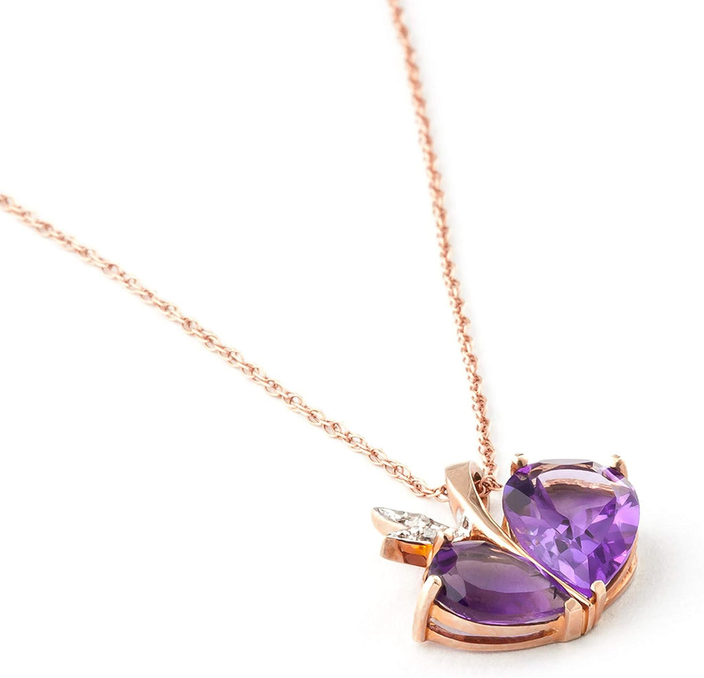 Galaxy Gold GG 4.06 CT. 14k Yellow Gold Modern Heart Necklace with Natural Diamonds and Amethysts