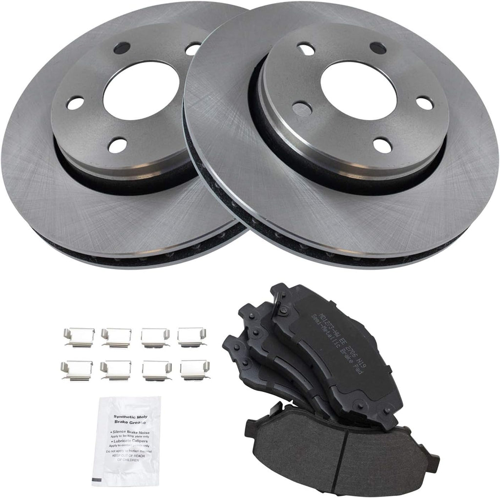 TRQ Front Brake Pad and Rotor Set Semi Metallic Vented Rotors Compatible with 2007-2017 Jeep Wrangler 2018 Wrangler JK