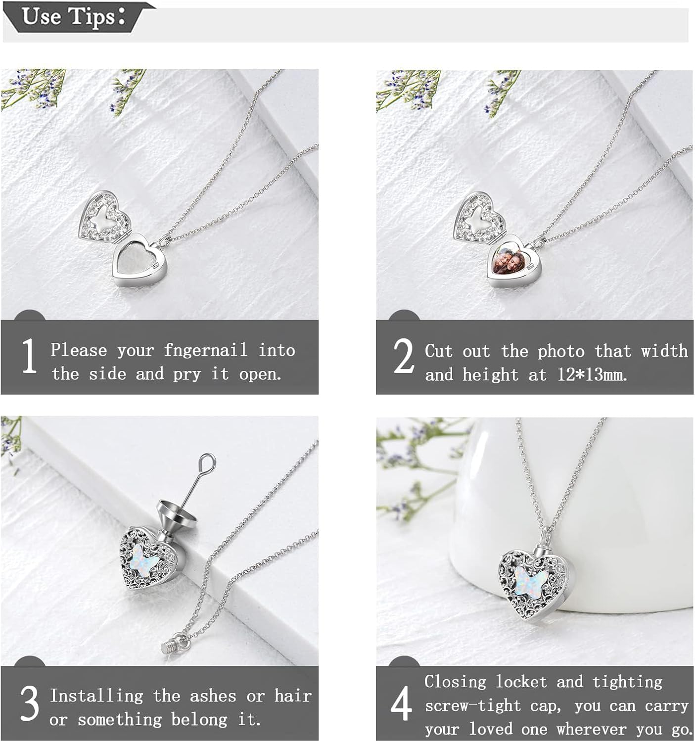 Dorunmo Personalized Heart Urn Locket Necklace for Ashes and Pictures 925 Sterling Silver Customized Locket Memorial Keepsake Cremation Jewelry for Ashes for Women Men Keep Someone Near to You