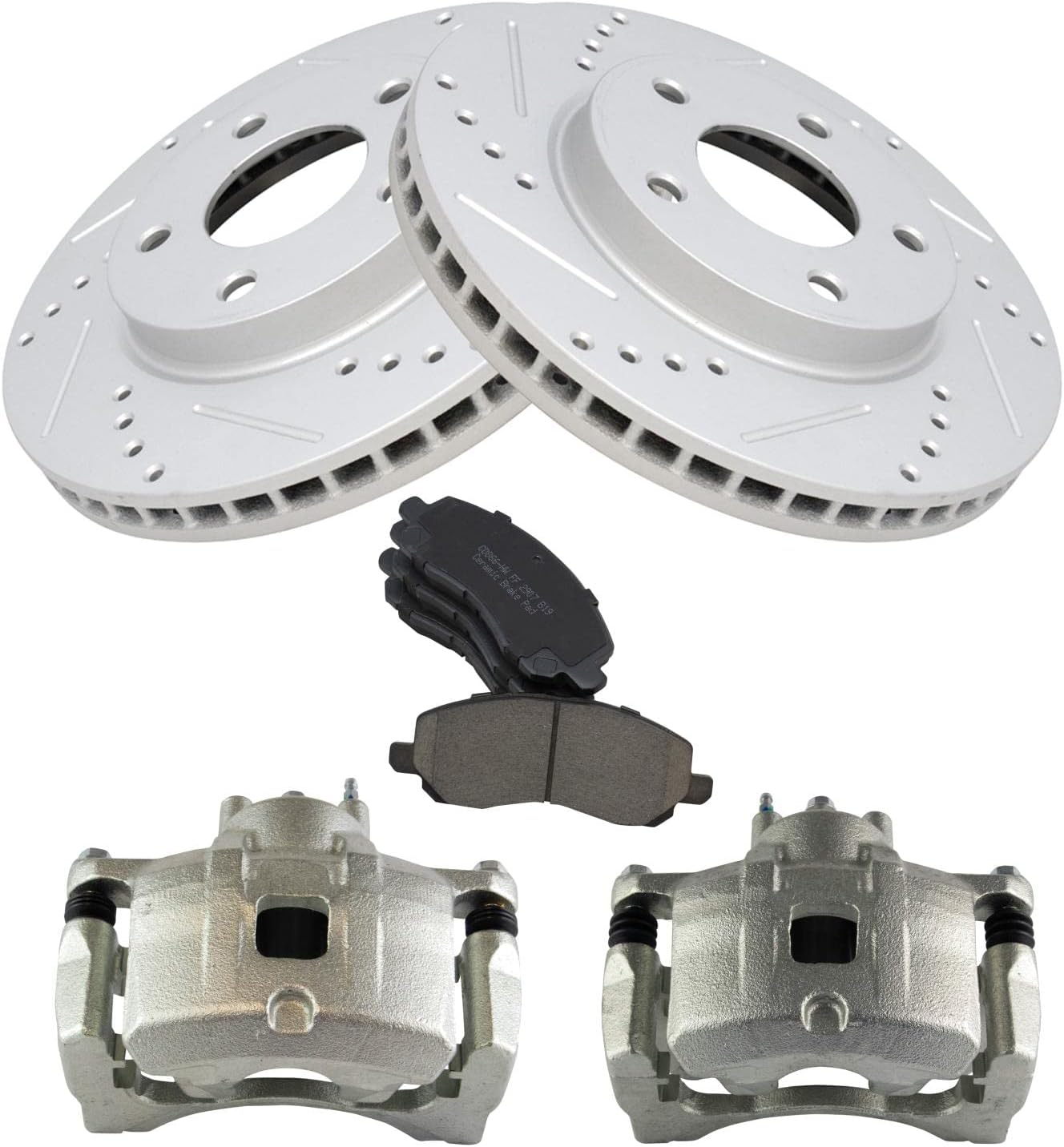 TRQ Performance Front Brake Pad and Rotor Set Ceramic Vented Coated Rotors Calipers Compatible with 2007-2012 Dodge Caliber