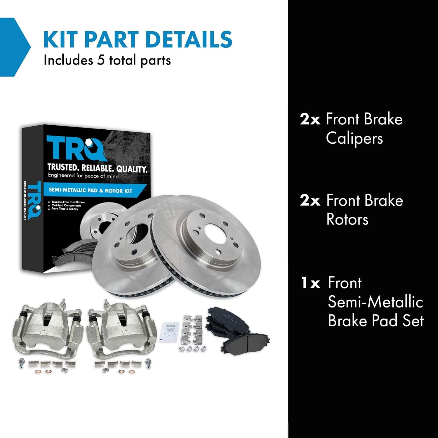 TRQ Front Brake Pad & Rotor Semi Metallic Vented Rotors Calipers Compatible with 2006-2018 Toyota RAV4 2009-2013 Matrix 2016-2018 Corolla iM 2016-2019 Mirai 2011-2016 Scion tC 2009-2010 Pontiac Vibe