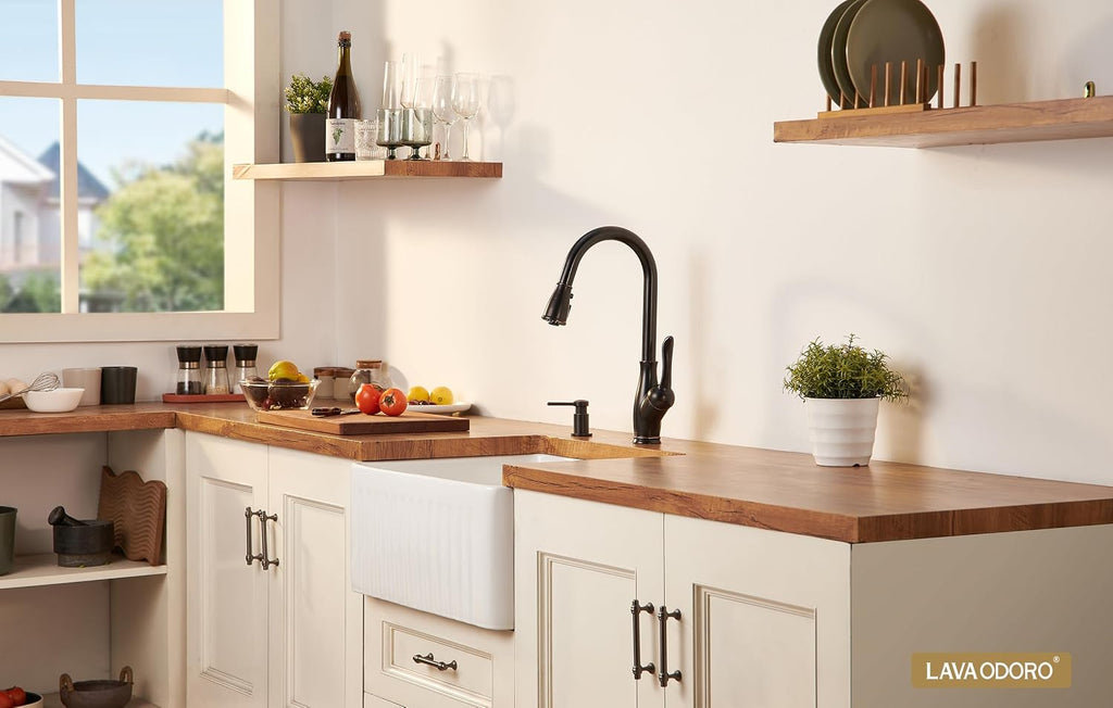 Oil Rubbed Bronze Kitchen Faucet with Pull Down Sprayer, Lava Odoro Bronze Kitchen Sink Faucet with Magnetic Docking Spray 3-Function, Brass Faucet for Kitchen Sink 1 Hole and 3 Hole, KF271-ORB