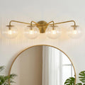 ANDY STAR Bathroom Vanity Light 4 Light, Brushed Gold Bathroom Light Fixtures with Clear Pumpkin-Ribbed Glass Globe Shade, Brass Vintage Striped Wall Lights for Vanity, G9 Base (No Bulbs)