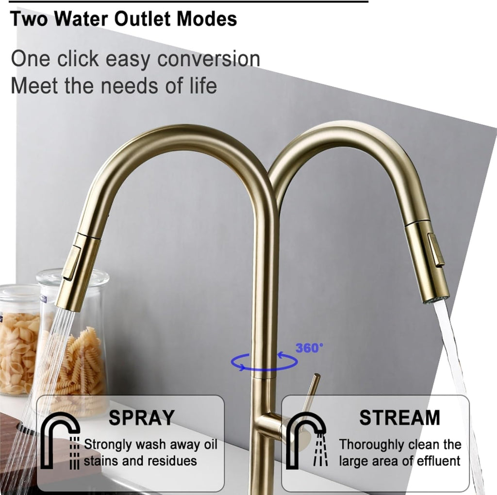 Brass 360 Oegree Rotation Kitchen Hot and Cold Water Sink Taps Pull Out Spout(Brushed Nickel)