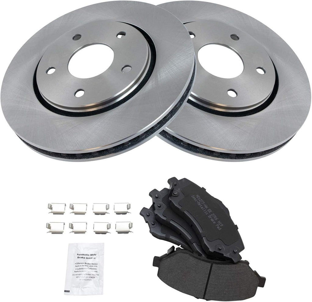 TRQ Front Brake Pad and Rotor Set Semi Metallic Vented Compatible with 2008-2016 Dodge Grand Caravan 2009-2013 Journey 2012-2015 Ram C/V 2008-2016 Chrysler Town & Country 2009-2014 Volkswagen Routan