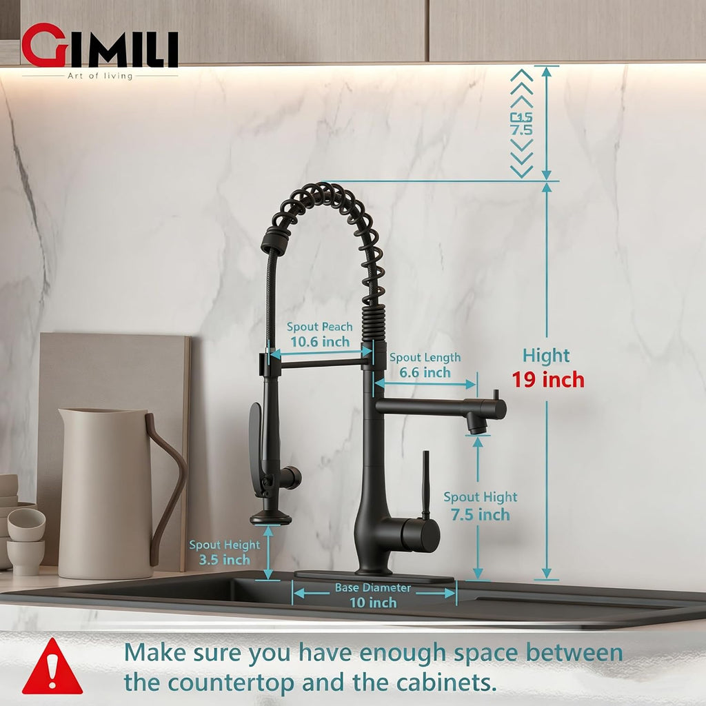 GIMILI Matte Black Kitchen Faucet with Pull Down Sprayer Single Handle High Pressure Kitchen Sink Faucet Commercial Double-Headed Kitchen Faucets