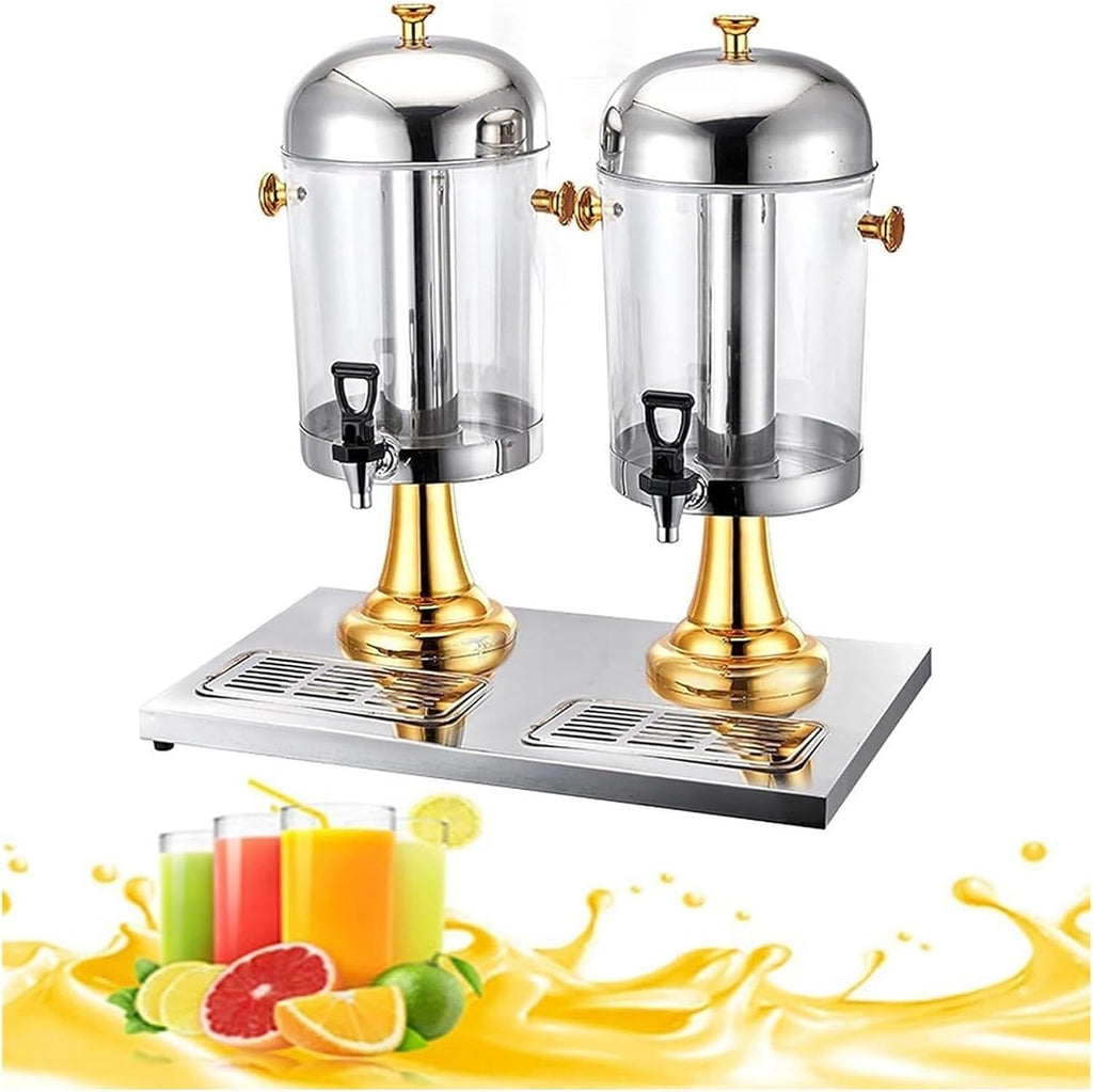 Glass Beverage Dispenser,Juice Dispenser, Stainless Steel Clear Glass Drink Dispenser Juice Beverage Dispensers Machine with Faucet Commercial(Gold,DoubleHead16L)