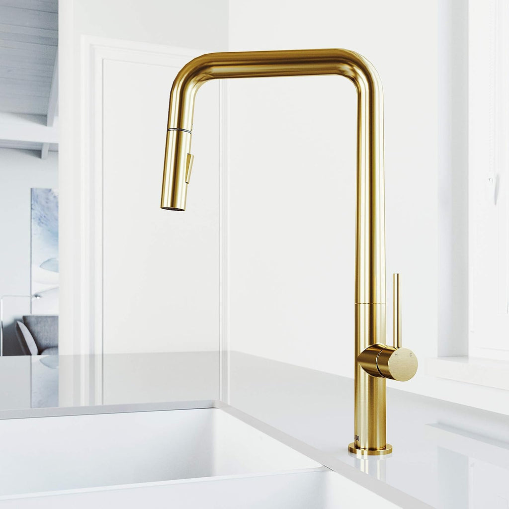 VIGO Parsons 18'' H Single Handle Pull-Down Sprayer Kitchen Faucet in Matte Brushed Gold-VG02031MG