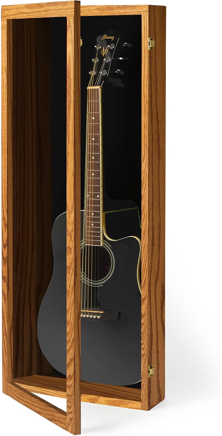 PENNZONI Acoustic Guitar Display Case - Acrylic Acoustic Guitar Case - Guitar Display Case Wall Mount, Guitar Wall Case Made from Hardwood Frame & Clear Acrylic | Natrual Oak