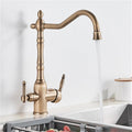 Antique Brass Filtered Kitchen Faucet Mixer Tap Hot Cold Water 360 Rotation Water Purification Water Crane Tap(Gold)