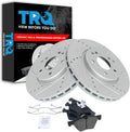 TRQ Performance Front Brake Pad and Rotor Set Ceramic Drilled Slotted Coated Rotors Compatible with 96-03 Mercedes-Benz E320 98-99 E300 98-03 CLK320 99-03 CLK430 98-02 E430 01-04 SLK320