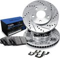 R1 Concepts Front Brake Kit Fits 1995-2002 Toyota 4Runner; 1995-2004 Toyota Tacoma| Semi Met Pads, Drilled Slotted Rotors| Hardware| 11.7' Front