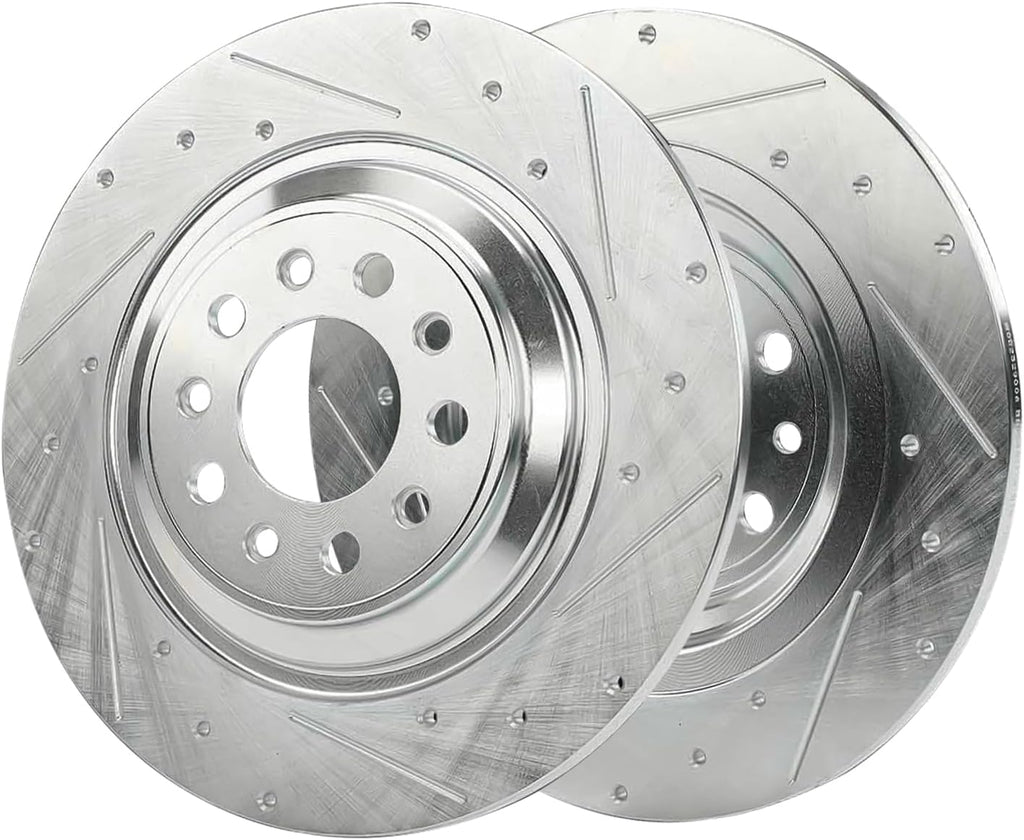 Detroit Axle - 10pc Brake Kit for 2016 2017 2018 2019 2020 2021 2022 2023 Jeep Cherokee, Drilled Disc Brake Rotors Ceramic Brakes Pads Replacement: 12.99' inch Front and 12.60' inch Rear Rotors