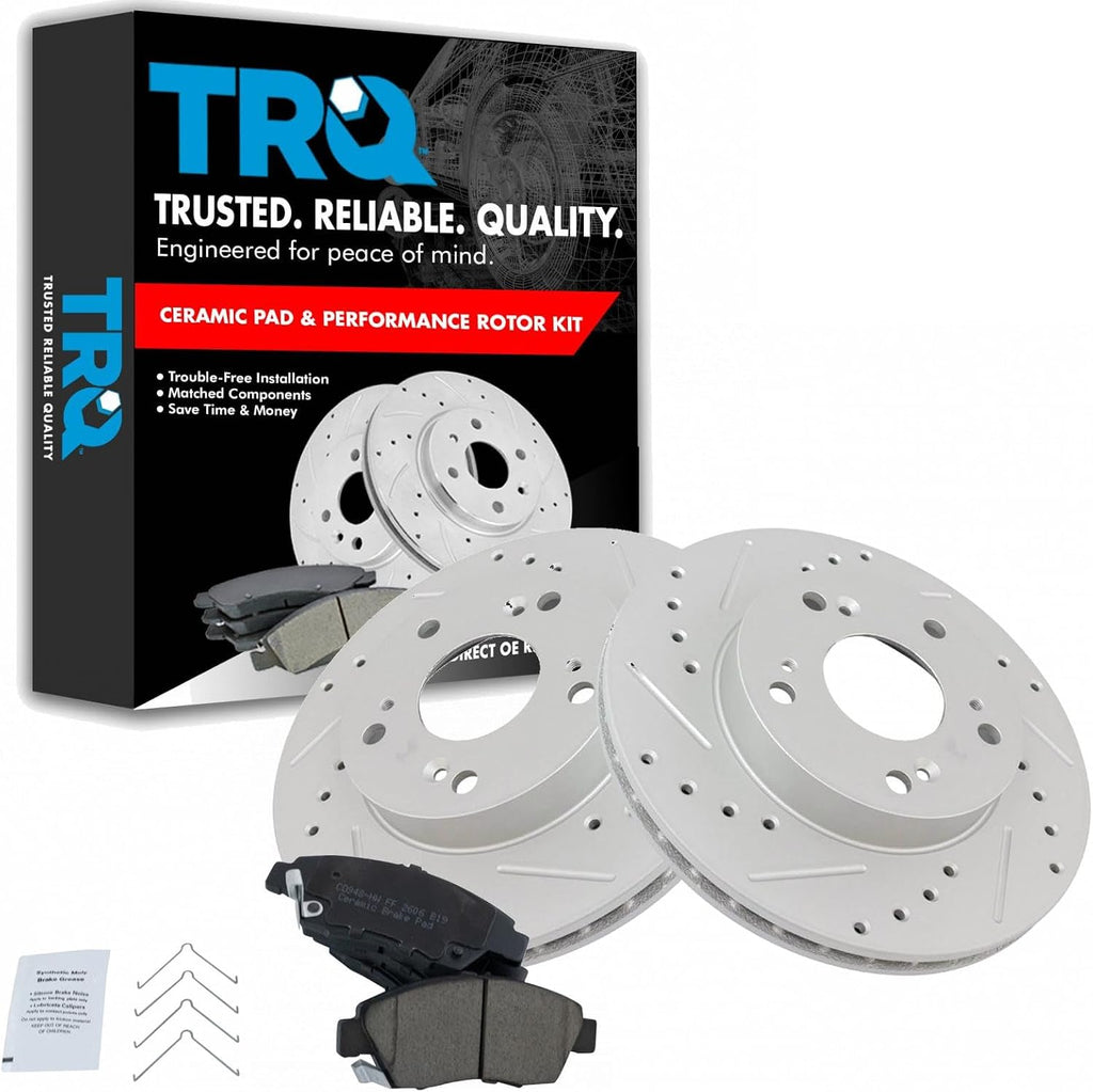 TRQ Performance Front Ceramic Brake Pad and Rotor Set Compatible with 02-06 Acura RSX Base Model 06-08 Honda Civic Hybrid 09-10 Honda Civic Hybrid 5 Lug Wheels 11 11-15 CR-Z