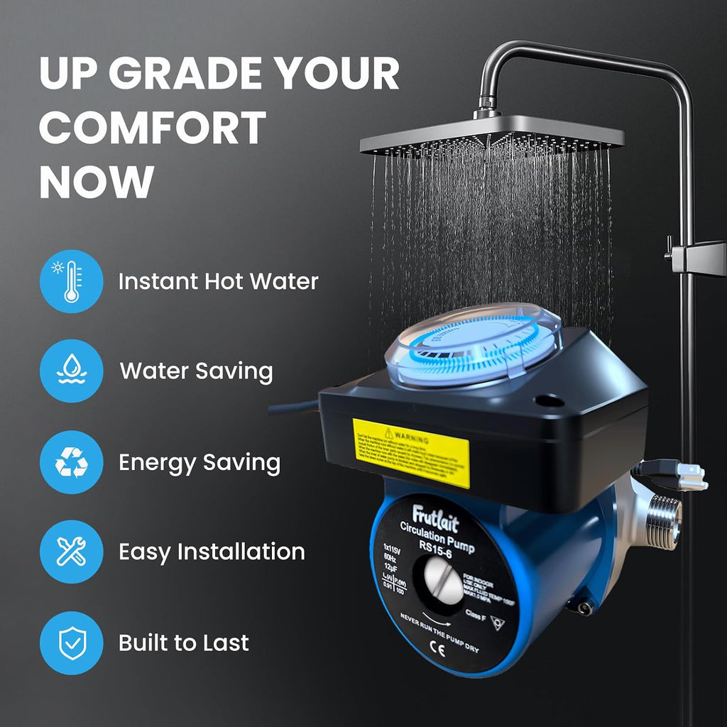 Hot Water Recirculating Pump with Programmable Timer, 304SS Sensor Valve, Instant Hot Water, Quiet Energy-Efficient Circulation System, Includes Pump, 2 Adapters, 2 Supply Lines, Easy DIY Install
