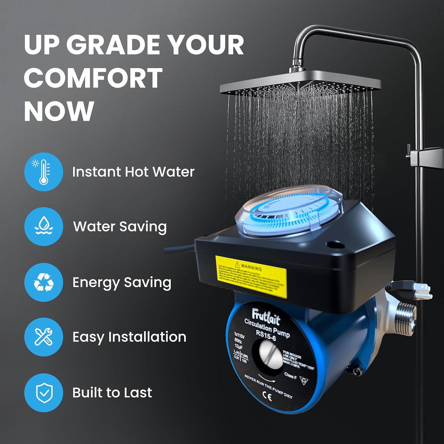 Hot Water Recirculating Pump with Programmable Timer, 304SS Sensor Valve, Instant Hot Water, Quiet Energy-Efficient Circulation System, Includes Pump, 2 Adapters, 2 Supply Lines, Easy DIY Install