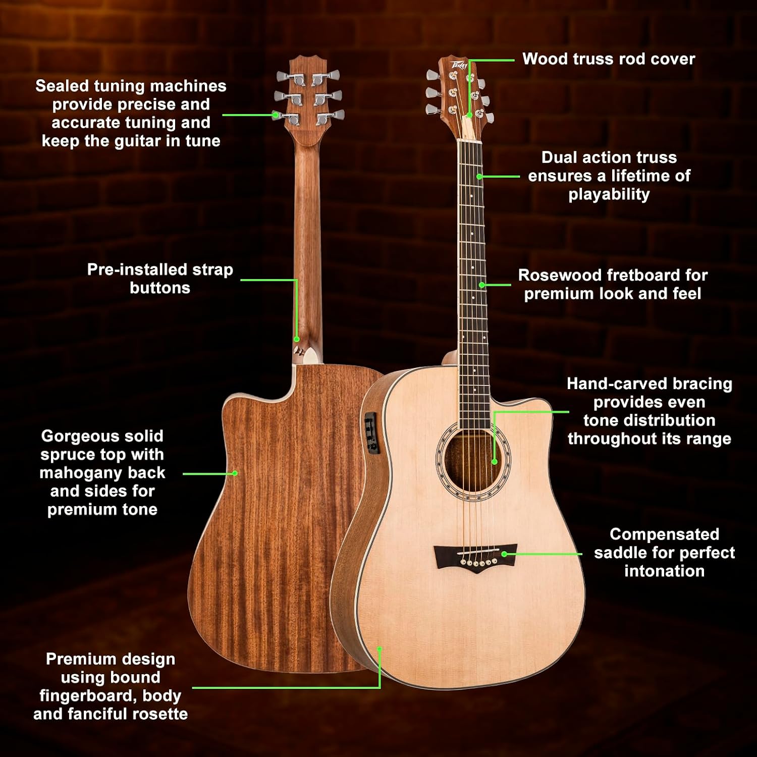 Peavey Delta Woods™ DW-2 CE™ Solid Top Cutaway Acoustic-Electric Guitar with Electronics