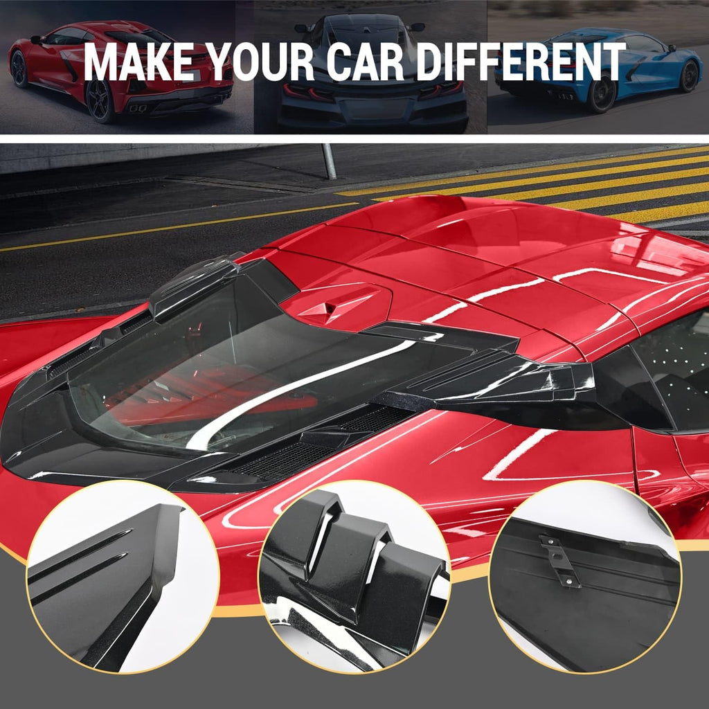 2Pcs Black Rear Quarter Intake Ports,ABS Plastic Rear Hatch D-Pillar Window Louver Trim Panels Air‑Vent Garnish Covers for Corvette C8 Stingray Z51 2020+,for C8 Z06 2023+/E-Ray 2024+