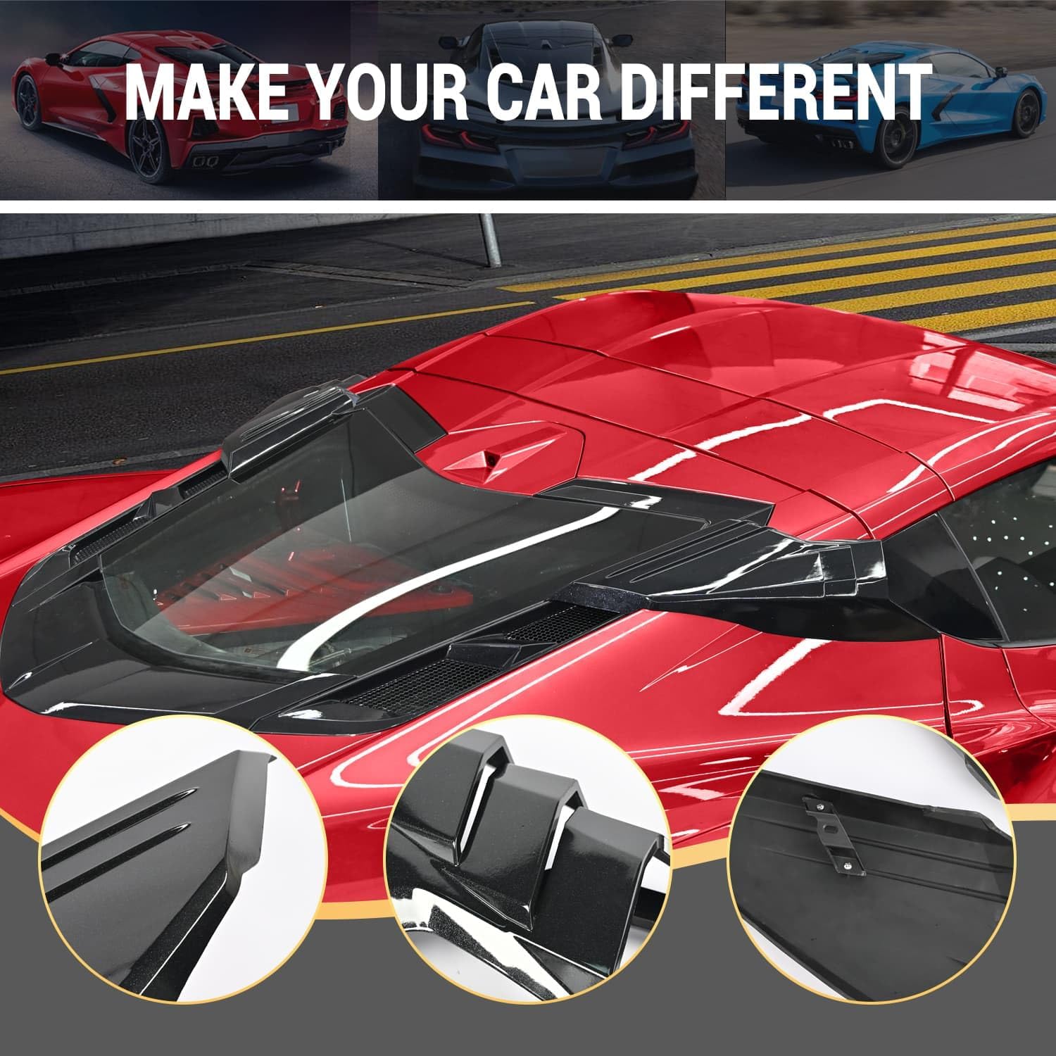 2Pcs Black Rear Quarter Intake Ports,ABS Plastic Rear Hatch D-Pillar Window Louver Trim Panels Air‑Vent Garnish Covers for Corvette C8 Stingray Z51 2020+,for C8 Z06 2023+/E-Ray 2024+