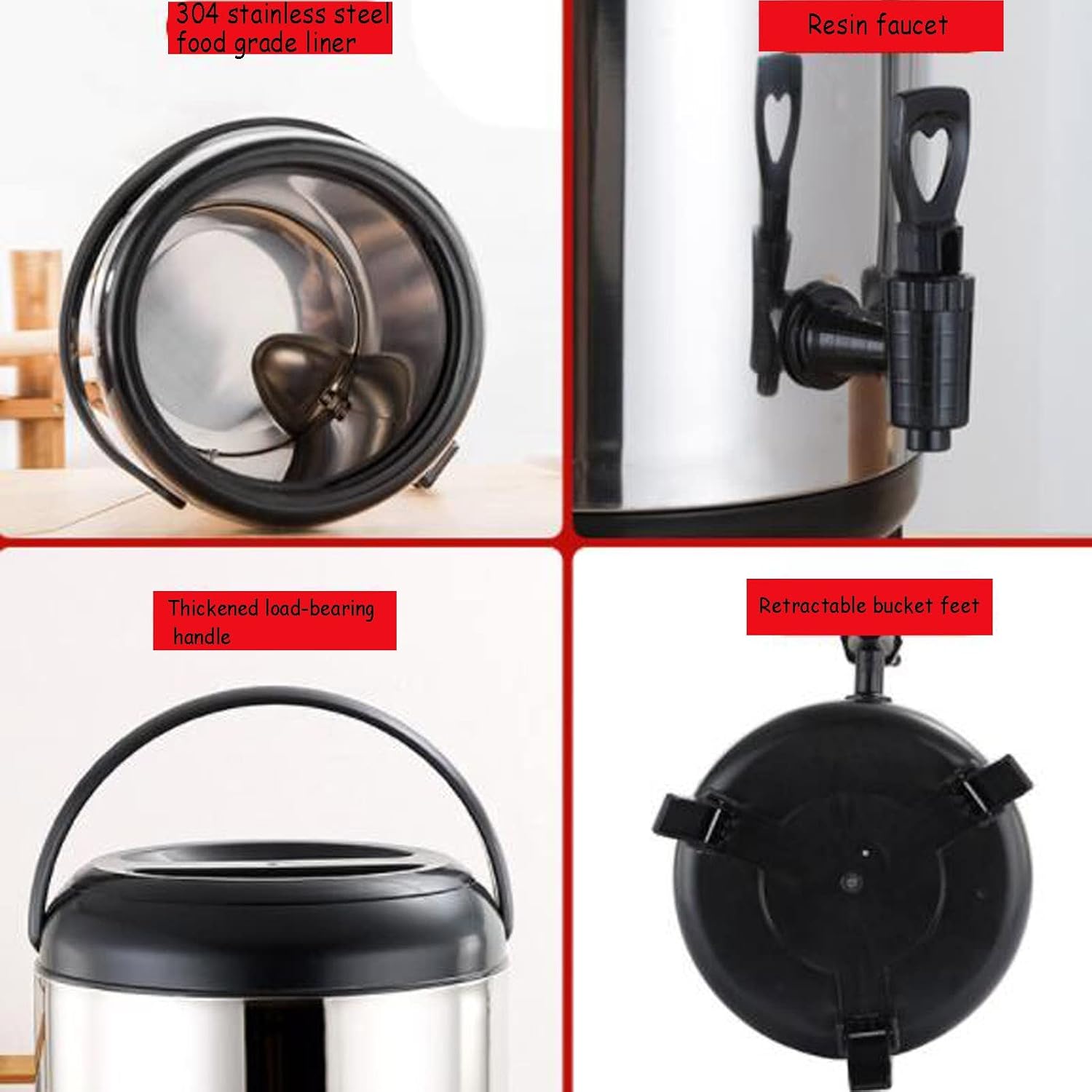 Juice Dispenser Hot & Cold Beverage Dispenser, 304 Stainless Steel Large Capacity Hot Water Dispenser with Faucet and Foldable Tripod Kettle Thermostat Commercial and Home