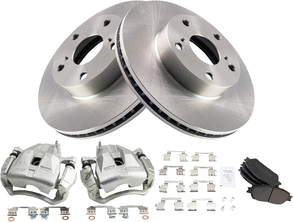 TRQ Front Brake Pad and Rotor Set Semi Metallic Rotors Calipers Compatible with 2005-2015 Toyota Tacoma