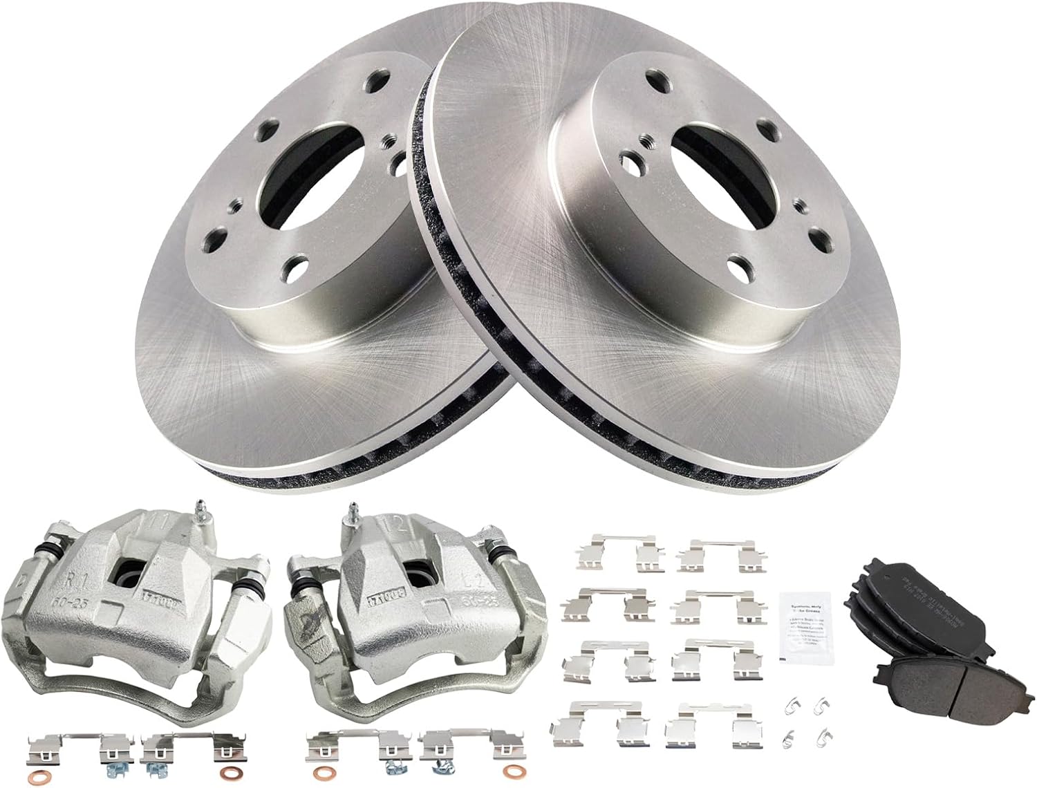 TRQ Front Brake Pad and Rotor Set Semi Metallic Rotors Calipers Compatible with 2005-2015 Toyota Tacoma