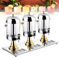 Stainless Steel Juice Dispenser with Tap & Ice Chamber Keep Beverages Ice Cold, Self Service Cocktail Dispenser, Commercial Clear Glass Water Dispenser for Brea(Gold)