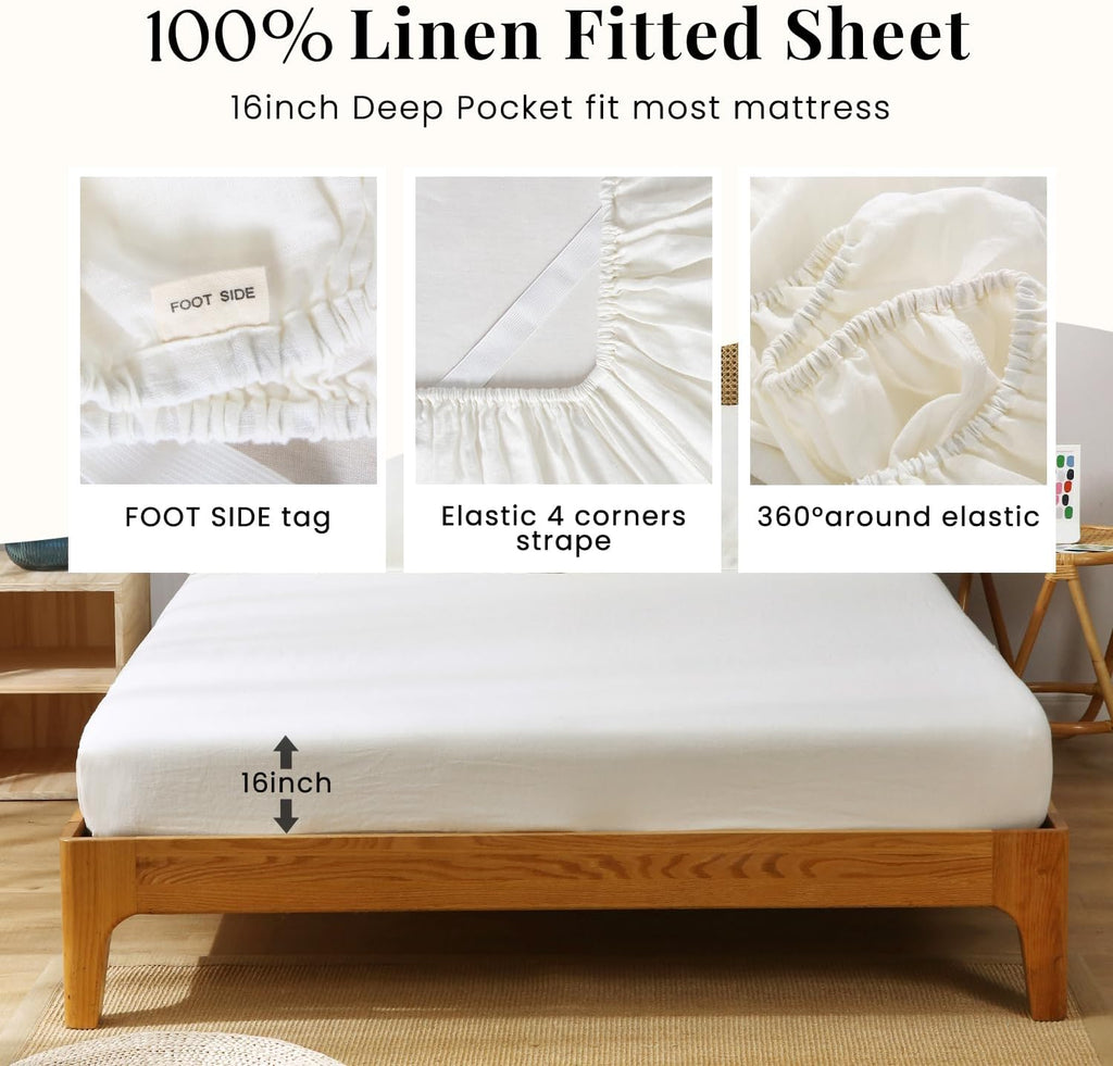 S VICTORY SYMBOL 100% Organic Linen Bed Sheets Set,French Natural Flax Bedding,Ultra Soft Luxurious Stone Washed 3 Pieces Sheet Set(Creamy-White,Twin)