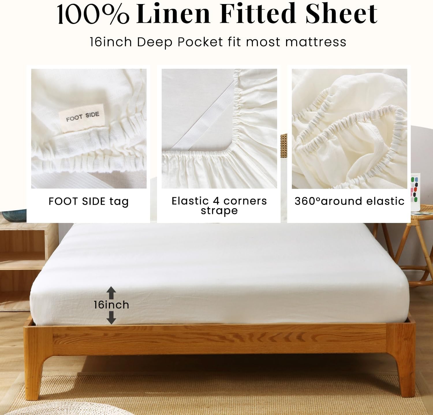 S VICTORY SYMBOL 100% Organic Linen Bed Sheets Set,French Natural Flax Bedding,Ultra Soft Luxurious Stone Washed 3 Pieces Sheet Set(Creamy-White,Twin)