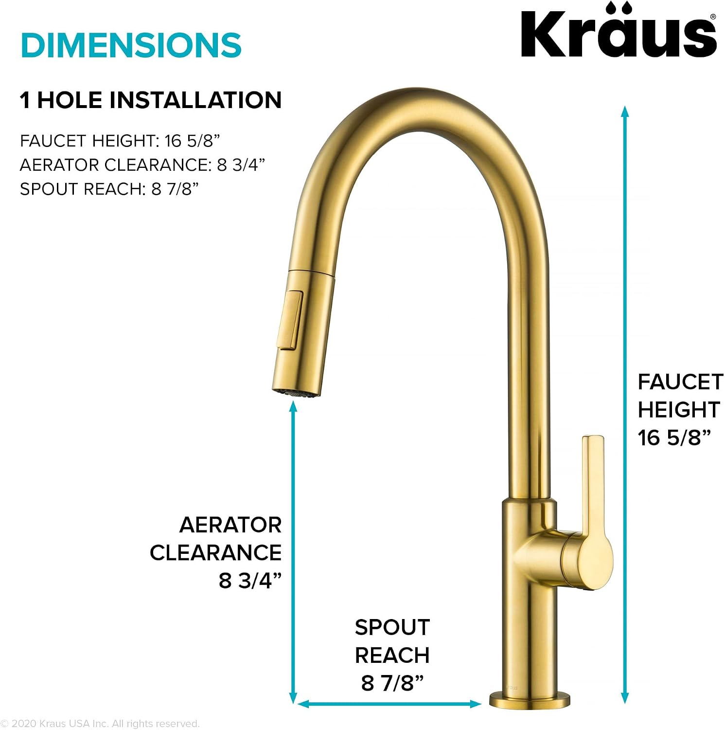 KRAUS Oletto Single Handle Pull Down Kitchen Faucet in Spot-Free Brushed Brass, KPF-2820BB