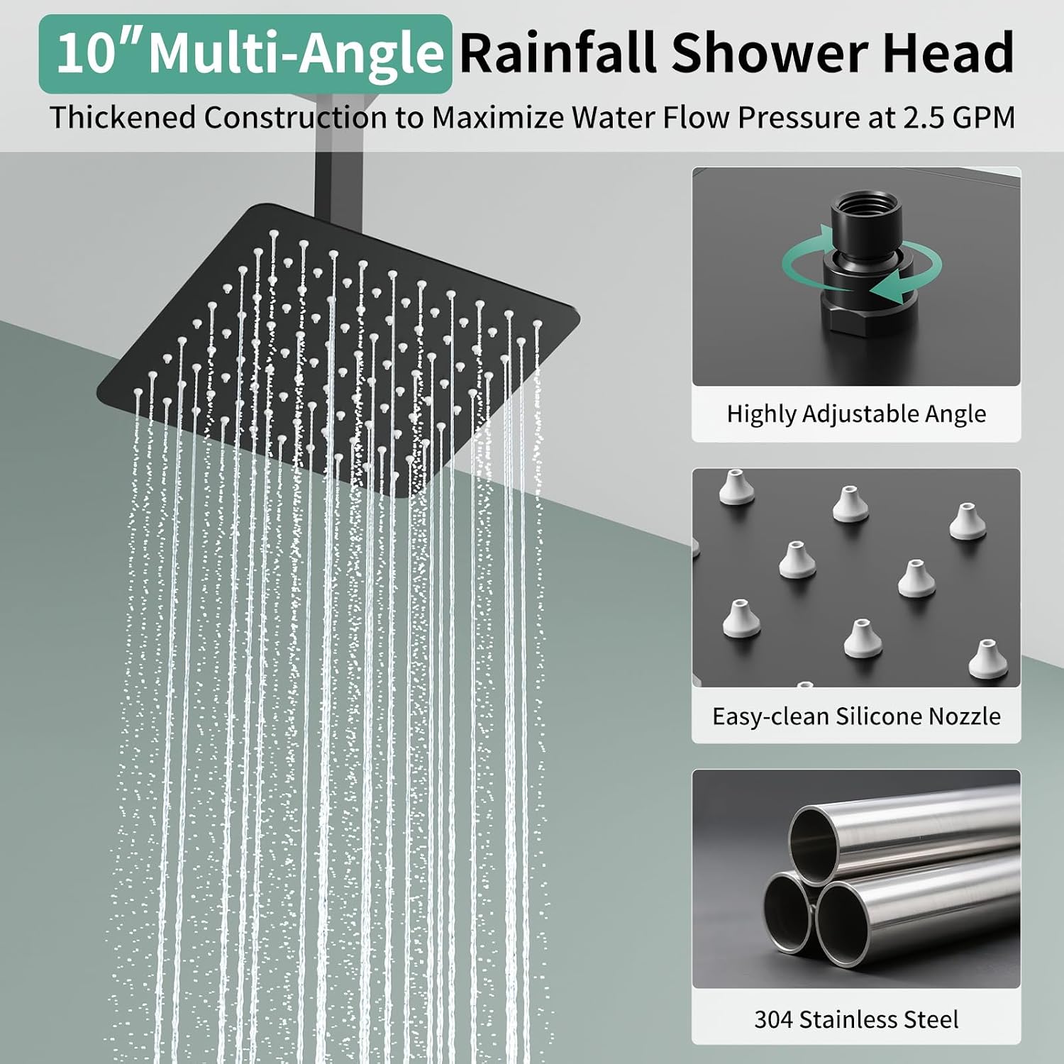 Shower Faucet Set Shower System - SR SUN RISE Matte Black Shower Trim Kit with Dual Shower Head, 10'' Ceiling Rainfall 6'' Wall Mount with Handheld Shower for Couples, Complete 6 Diverter Valve