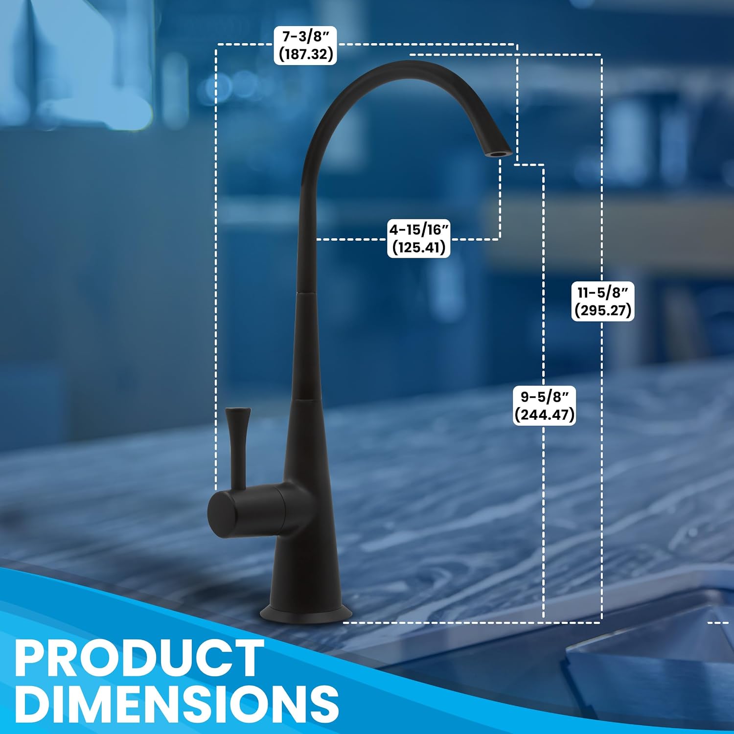 Metpure Airgap 3-Port Brass RO Faucet for Reverse Osmosis Drinking Water Systems. Features Pre-Installed Drain Tubes, Contemporary Design. Includes Wrench and Adapters. (Matte Black)