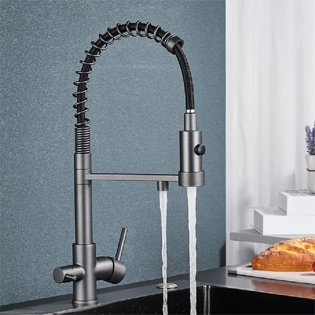 Filtered Kitchen Faucet Pure Drinking Water Brass Kitchen Tap Daul Spout Water Purifier Faucet(Gray)