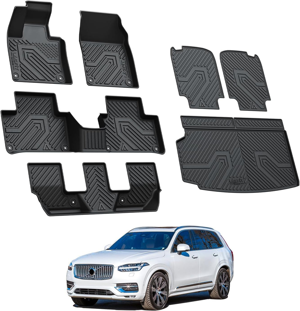 LASFIT Floor Mats & Cargo Mat & Backrest Mats for Volvo XC90 2016-2026 (Only for 7 Seats &T8 PHEV) All Weather TPE Mats Custom Fit Floor Liner for XC90 1st&2nd&3rd Row Car Mats & Cargo Liner, Black