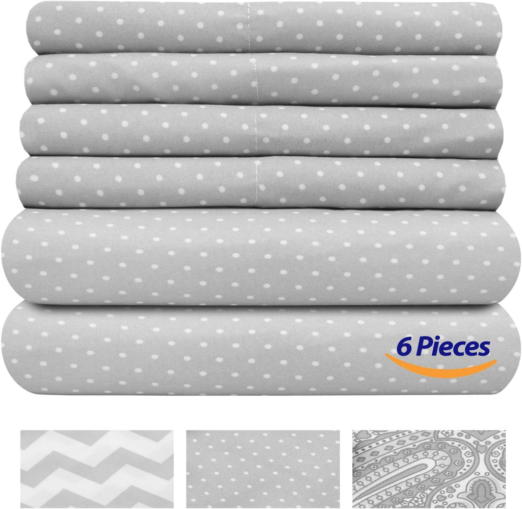 Sweet Home Collection Cal King Size Bed Sheets - 6 Piece 1500 Thread Count Fine Brushed Microfiber Deep Pocket Set - Extra Pillow Cases, Great Value, California King, Dot Gray (Pack of 12)