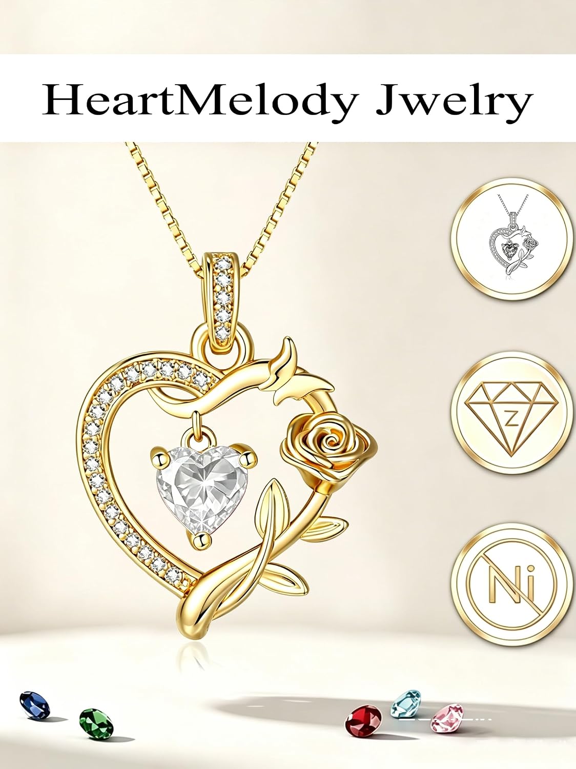 HeartMelody Heart Necklaces for Women Gold,14k 18K White Gold Plated Dainty Rose Butterfly Necklace with Garnet Birthstone Pendant Necklace Everyday Jewelry Birthday Christmas Gifts for Women Mom Her